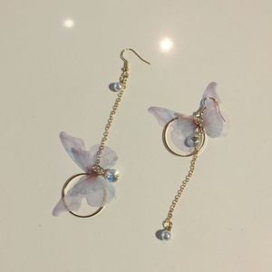 New Nyunyu pink blue pastel gem pearl assymetrical dangling earrings